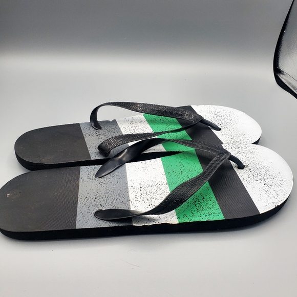 Men's Beach Flip Flops Stripes green, black and grey Size 11 - Picture 4 of 7
